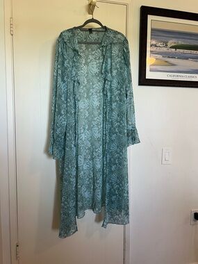 Wild Fable Seafoam Green Floral Sheer Duster